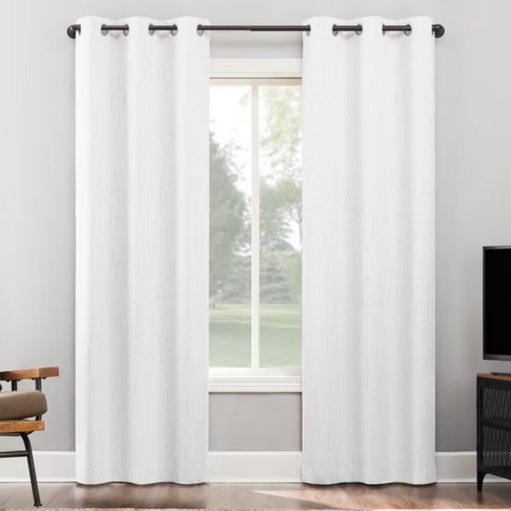 2 Panels Sun Zero Halleck White/Black Striped Blackout Grommet Curtains 37"x84"